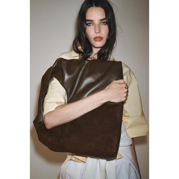 ZARA CONTRAST LEATHER SHOULDER BAG - Picture 2 of 7